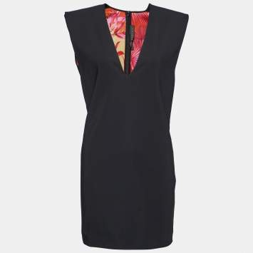 Pre Owned Versace Black Crepe Power Shoulder Mini Dress L