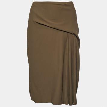 Pre Owned Versace Moss Green Crepe Draped Knee-Length Skirt L