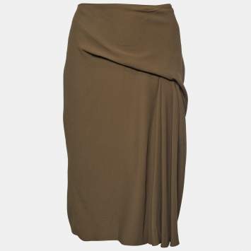 Pre Owned Versace Moss Green Crepe Draped Knee-Length Skirt M