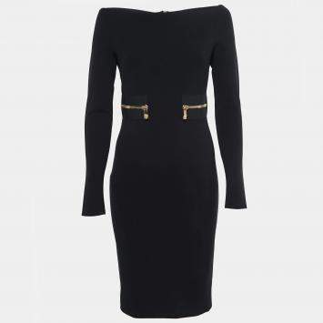 Pre Owned Versace Black Knit Zipper Detail Off-Shoulder Dress M