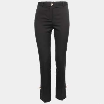 Pre Owned Versace Black Wool Side Slit Safety Pin Accent Tailored Trousers S