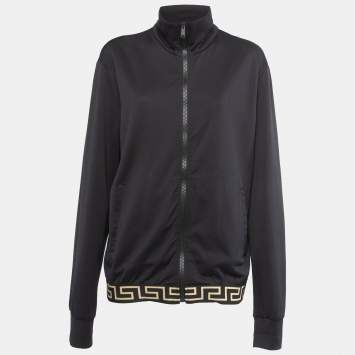 Pre Owned Versace Black Jersey Medussa Detail Zip Front Jacket XXL