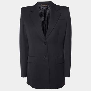 Pre Owned Versace Black Virgin Wool Button Front Blazer S