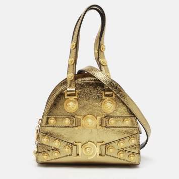 Versace Gold Leather Tribute Medallion Satchel