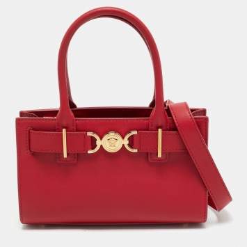 Pre Owned Versace Red Leather Medusa 95 Tote