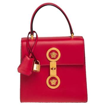 Pre Owned Versace Red Leather Icon Medusa Top Handle Bag