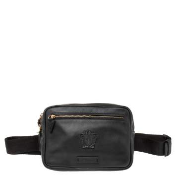 Pre Owned Versace Black Leather La Medusa Belt Bag