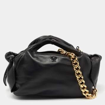 Pre Owned Versace Black Leather Medusa Head Tote