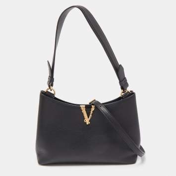 Pre Owned Versace Black Leather Virtus Hobo