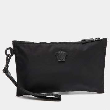 Pre Owned Versace Black Nylon Medusa Wristlet Pouch