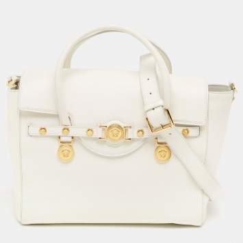 Pre Owned Versace White Leather Large Medusa Medallion Tote