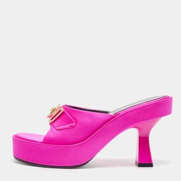 Pre Owned Versace Purple Satin Slide Sandals Size 39