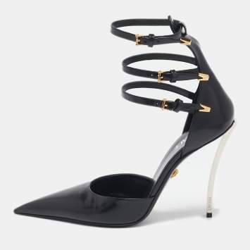 Pre Owned Versace Black Brushed Leather Pin-Point Pumps Size 41