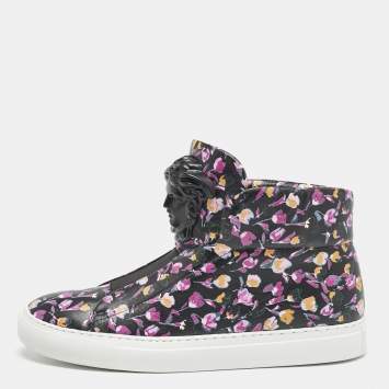 Pre Owned Versace Multicolor Floral Print Leather Medusa High Top Sneakers Size 38