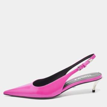 Pre Owned Versace Pink Brushed Leather Pin-Point Slingback Pumps Size 38