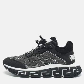 Versace Blue/Black Leather and Fabric Trigreca Sneakers Size Versace Blue/Black Leather and Fabric Trigreca Sneakers Size