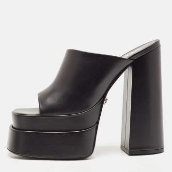 Pre Owned Versace Black Leather Aevitas Platform Mules Size 40