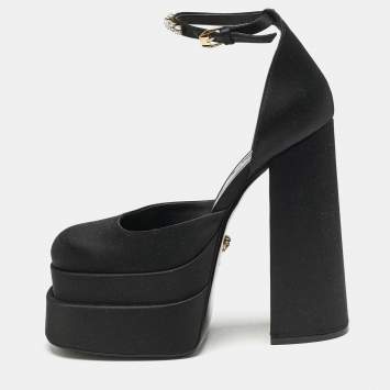 Pre Owned Versace Black Satin Medusa Aevitas Double Platform Pumps Size 39