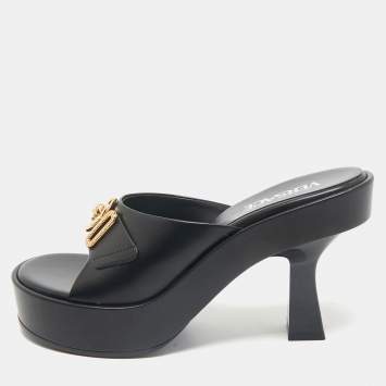 Versace Black Leather Medusa Biggie Mules Size 38