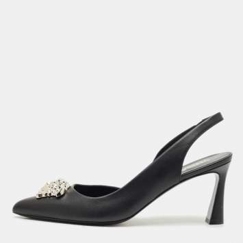 Versace Black Leather Medusa Slingback Pumps Size 39