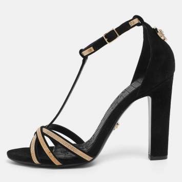Pre Owned Versace Black Suede Medusa Ankle Strap Sandals Size 41