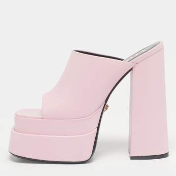 Pre Owned Versace Pink Leather Double Platform Mules Size 39