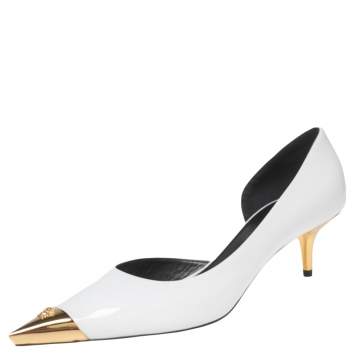 Pre Owned Versace White Patent Leather Pointed-Toe D'orsay Pumps Size 39.5