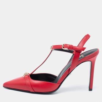 مملوكة مسبقًا Versace Red Leather Medusa Slingback Pumps Size 39