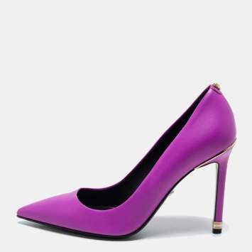 Pre Owned Versace Magenta Leather Pointed Toe Pumps Size 38