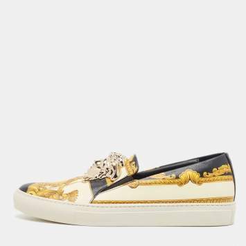 Pre Owned Versace Multicolor Leather Medusa  Slip On Sneakers Size 40