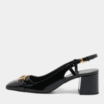 Pre Owned Versace Black Patent Leather Slingback Pumps Size 38