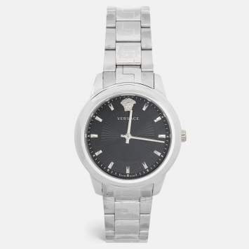 Pre Owned Versace Black Two-Tone Stainless Steel Greca VEPX01121 Women's Wristwatch 38 mm