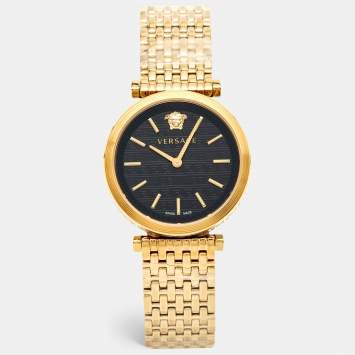 Pre Owned Versace Black Gold Plated Stainless Steel V-Twist VELS00819 Women's Wristwatch 36 mm