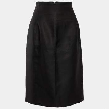 Pre Owned Versace Black Wool & Silk Pencil Skirt L