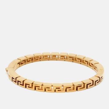 Pre Owned Versace Greca Gold Tone Bangle Bracelet L
