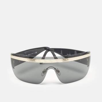 Pre Owned Versace Black/Gold Medusa Mask Shield Sunglasses