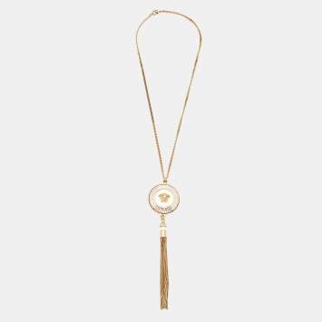 Pre Owned Versace Medusa Enamel Crystals Gold Tone Tassel Necklace