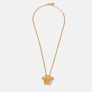Pre Owned Versace Medusa Crystal Gold Tone Necklace