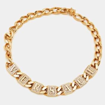 Pre Owned Versace Medusa Crystals Gold Tone Necklace