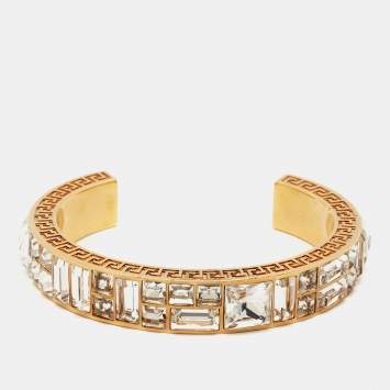 Pre Owned Versace Greca  Crystals Gold Tone Bracelet M