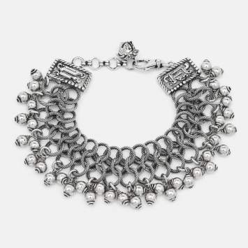 Pre Owned Versace Medusa Gunmetal Tone Triple Link Charm Bracelet