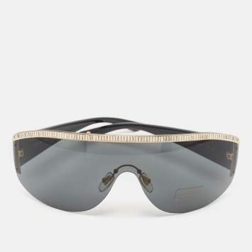 Pre Owned Versace Black/Yellow Gradient  MOD. 4232-B Crystals Shield Sunglasses