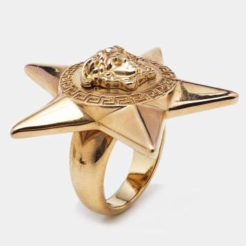 Pre Owned Versace Medusa Star Rose Gold Tone Metal Ring Size 53