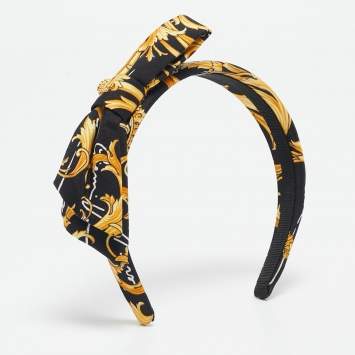 Versace Black/Yellow Barocco Silk Bow Headband One Size