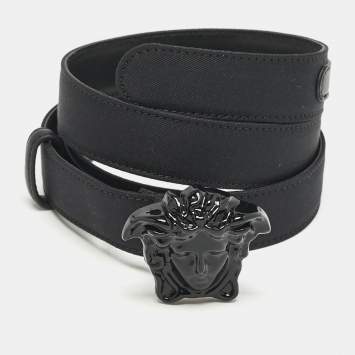 Versace Black Leather Medusa Slim Belt 