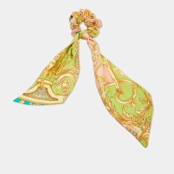 Versace Multicolor Barocco Print Silk Scrunchie
