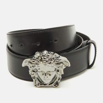 Versace Black Leather La Medusa Buckle Belt 80CM