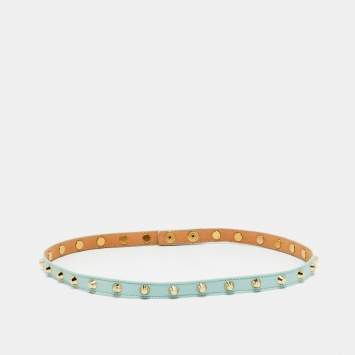 Pre Owned Versace Mint Blue Leather Studded Belt 75 CM