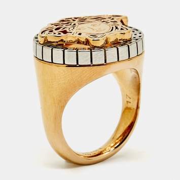 مملوكة مسبقًا Versace Medusa Two Tone Signet Ring Size 17/EU 57