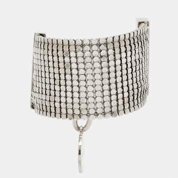 مملوكة مسبقًا Versace Mesh Medusa Silver Tone Metal Bracelet
